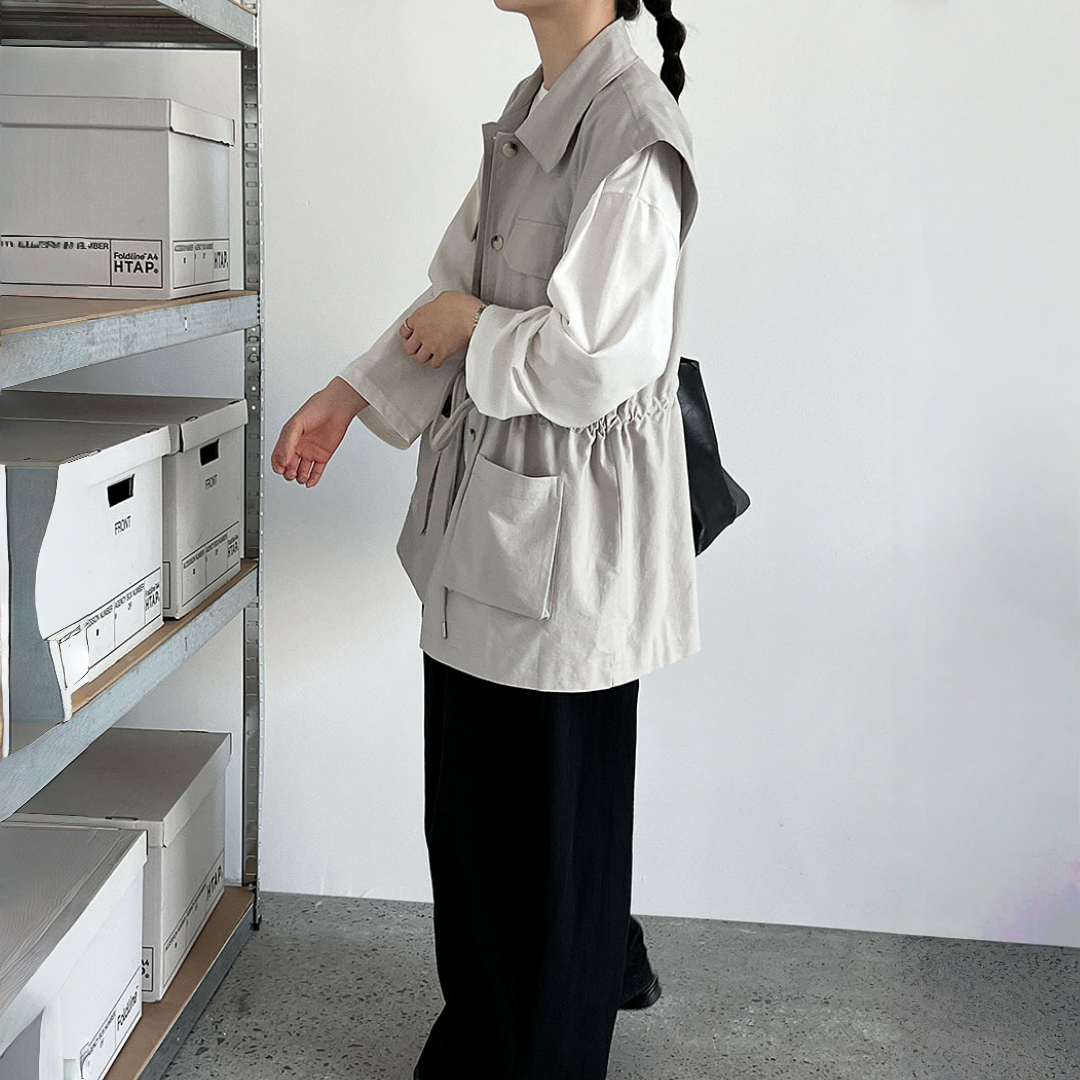 【トップス】春 秋 冬 ワーク風 ドローストリング ポケット ノースリーブ ベスト 【JZシリーズ】