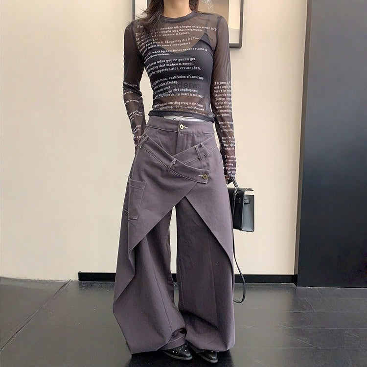 【ボトムス】アメリカンスタイル フェイクレイヤード ステッチデザイン ワイドパンツ 【FCシリーズ】