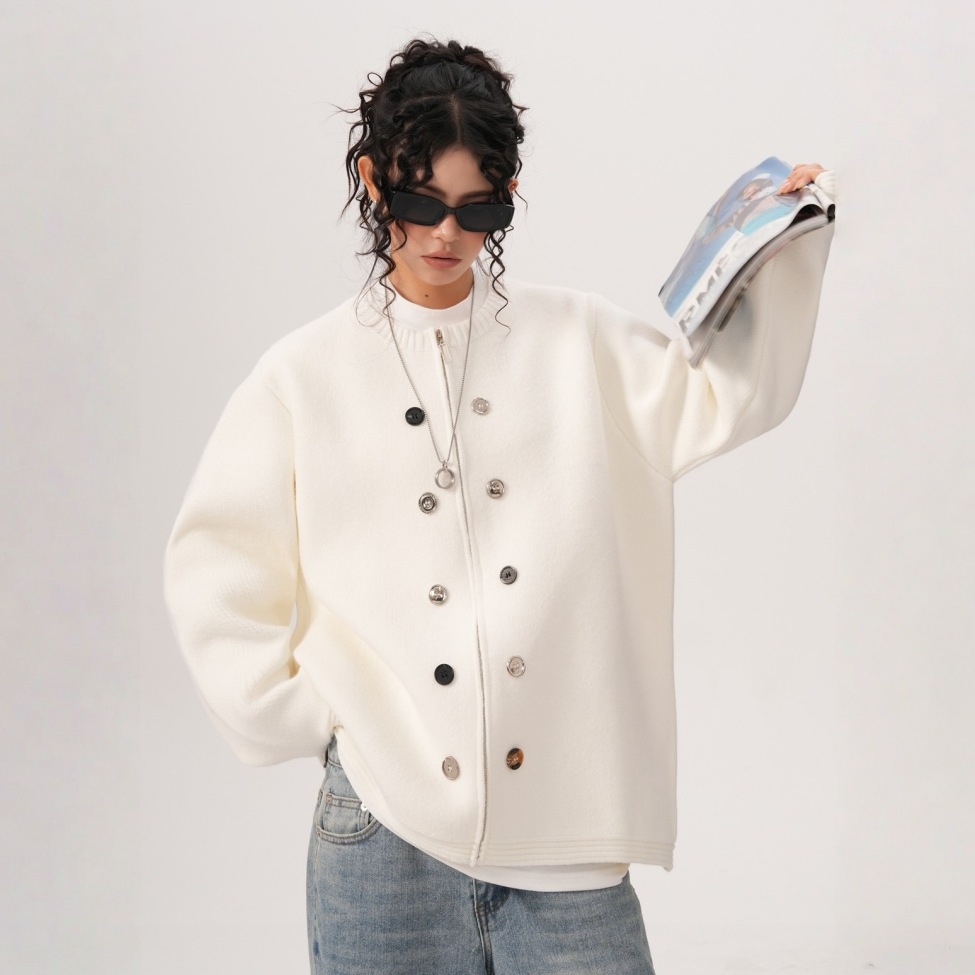 【トップス】　ボタン 厚手 ニッチ ファスナー付き  セーター【FCシリーズ】