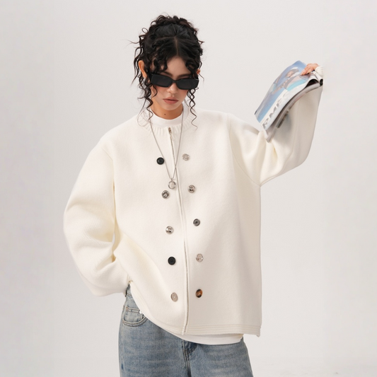 【トップス】　ボタン 厚手 ニッチ ファスナー付き  セーター【FCシリーズ】