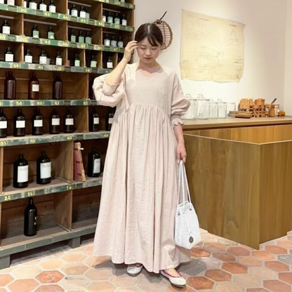 【ワンピース】Vネック ギャザー 大振裾 ワンピース 【JZシリーズ】