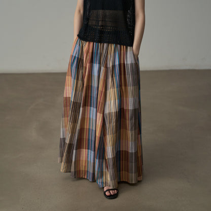 【ボトムス】レトロカラーチェック柄 フレアスカート 休日＆デイリーにぴったりのリラックス感【SHシリーズ】