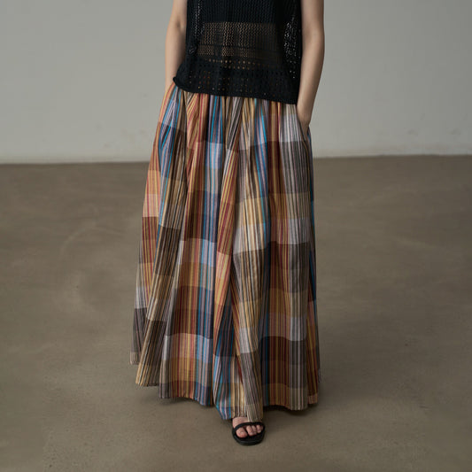 【ボトムス】レトロカラーチェック柄 フレアスカート 休日＆デイリーにぴったりのリラックス感【SHシリーズ】