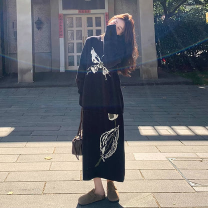 2点セット【セットアップ】デザイン感 ニット上下セット レディース 秋新作 韓国風気質 セーター+ スカート 2点セット【JZシリーズ】