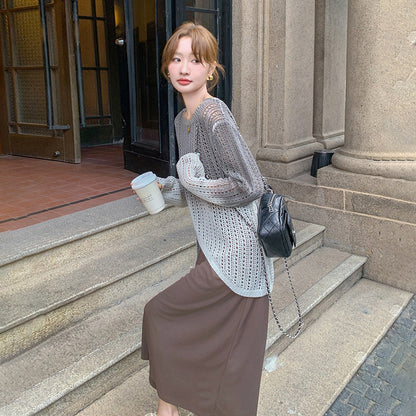 2点セット！【セットアップ】グラデーションニットカーディガンセット ワンピース レディース 韓国風 雰囲気抜群 絶美でユニーク【JZシリーズ】