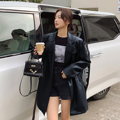 【アウター】メラード  PUレザージャケット 上質感 レトロ 上品 ミドル丈【JZシリーズ】