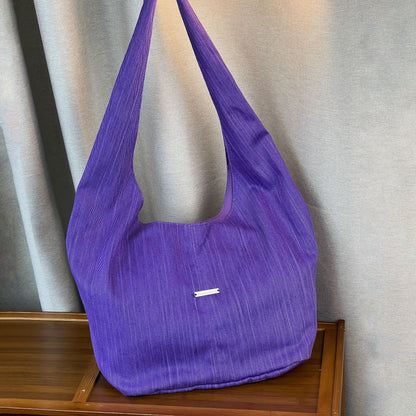 【バッグ】韓国風ゆるシルエット ワンショルダー斜めがけキャンバスバッグ パープルトート 大容量