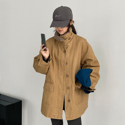 【アウター】レトロ 春 秋 冬 ボア襟 パーカーダウンジャケット 【JZシリーズ】