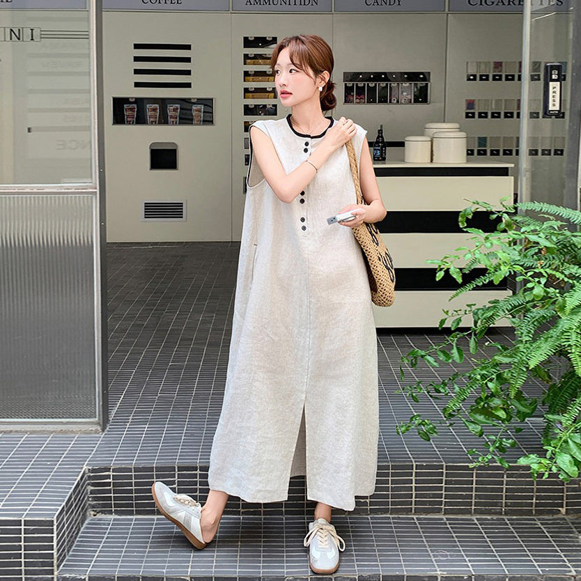 【ワンピース】ナチュラルミニマル 白ワンピース レディース ノースリーブ シンプル 上品 ゆったり ロング丈【JZシリーズ】