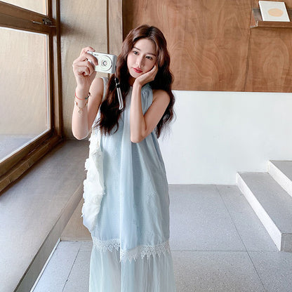 【ワンピース】フレンチ 気質美しい バカンス風 レースコンビネーション ノースリーブワンピース