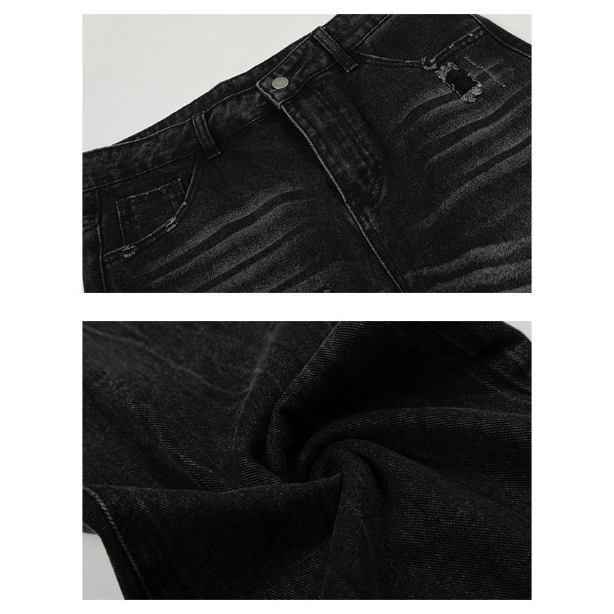 【ボトムス】ヴィンテージ加工 ダメージ 直筒 ワイドレッグ ジーンズ レディース パンツ【FCシリーズ】