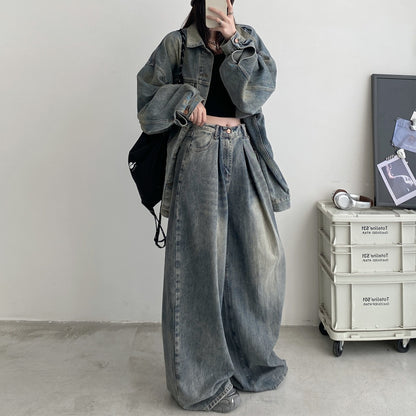 【単品注文】【セットアップ】春 秋 夏 ヴィンテージ風 オーバーサイズ ジャケット＋パンツ 2点上下セット【FCシリーズ】