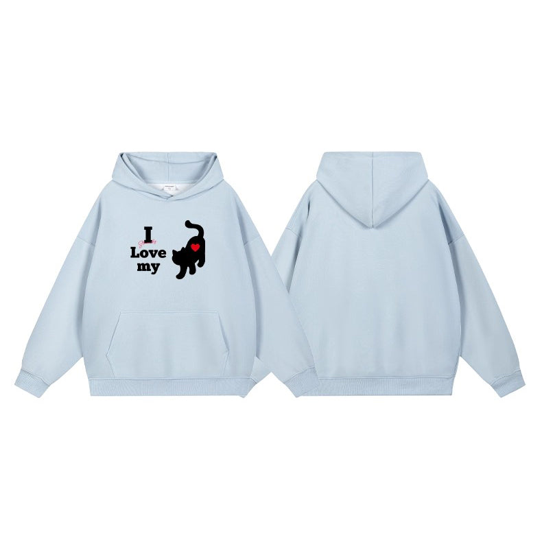 全7色【トップス】🐱猫プリント フード付き スウェット ユニセックス 秋冬 ゆったり かわいい パーカー【FCシリーズ】