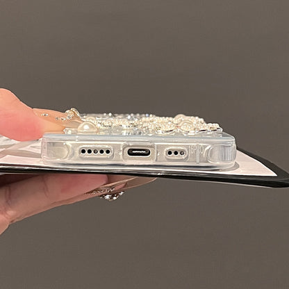 【グッズ】iPhone 16 Pro Max / 15 Pro / 14 Plus / 13 / 12 Pro / 11 用 高級感 ラグジュアリー 新作 立体パール 蝶モチーフ キラキラ ミラーケース レディース スマホカバー