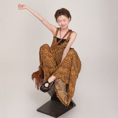 【ボトムス】夏新作 レトロ感 Vネック ゆるシルエット カジュアル オールインワン【SHシリーズ】