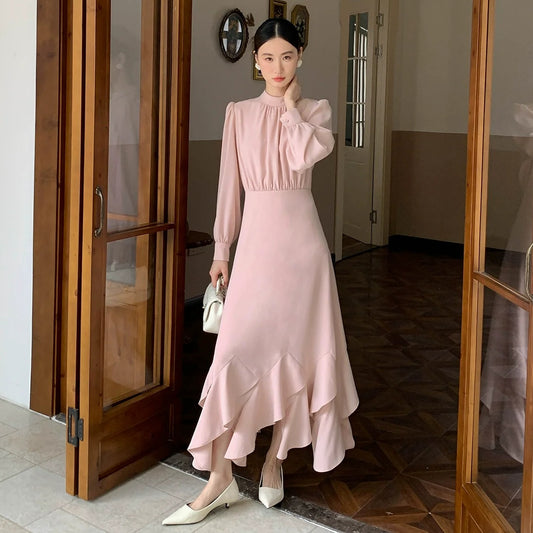 【ワンピース】春 秋 冬 花柄裾デザイン 通勤コーデ 立体裁断切り替え 長袖 ワンピース 【JZシリーズ】