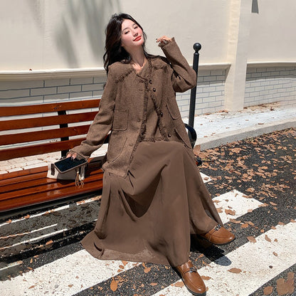 2点セット！【セットアップ】レトロ フレンチスタイル ジャケット＋キャミソールワンピース 秋新作 上品 気質 上下セット【JZシリーズ】