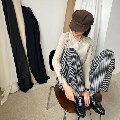 【シューズ】ヴィンテージ 太ヒール プリーツ ワンストラップ ローファー パンプス