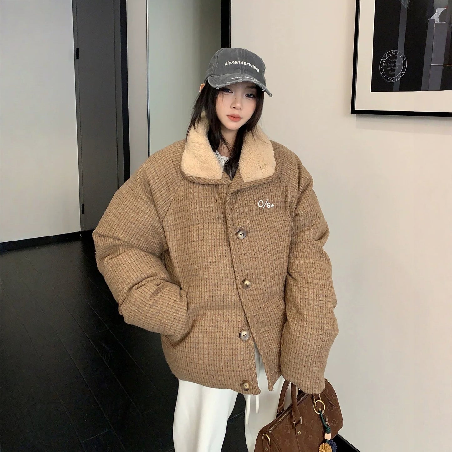 【アウター】チェック柄 厚手 春 秋 冬  綿入れコート 【FCシリーズ】