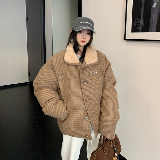 【アウター】チェック柄 厚手 春 秋 冬  綿入れコート 【FCシリーズ】