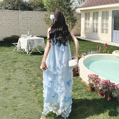 【ワンピース】夏 フレンチ風 かわいらしく優しい 立体花柄 ノースリーブワンピース【SHシリーズ】