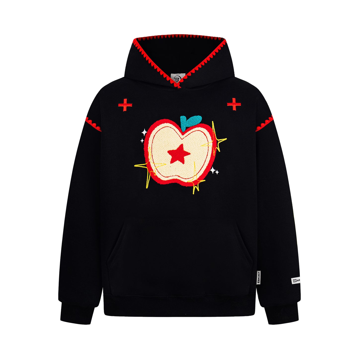 【トップス】ヴィンテージ調 りんごモチーフ刺繍 フードパーカー 秋 男女兼用 ゆったり カジュアル【FCシリーズ】