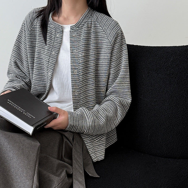 【アウター】春 秋 冬 起毛 ストライプ柄 カーディガン ジャケット【SNシリーズ】