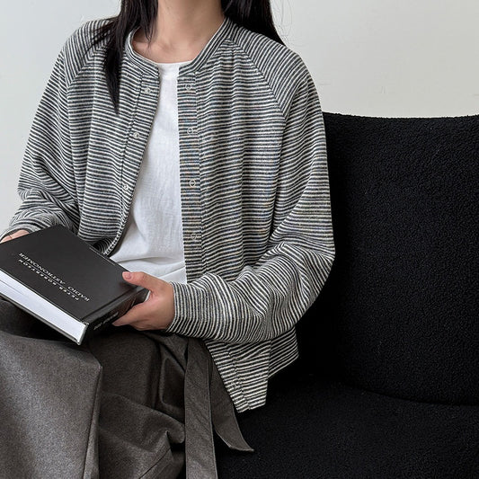 【アウター】春 秋 冬 起毛 ストライプ柄 カーディガン ジャケット【SNシリーズ】