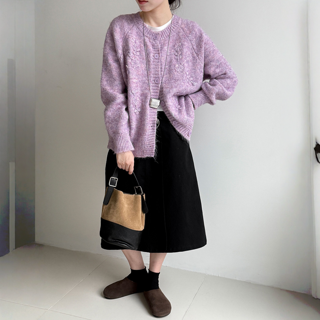 【アウター】春 秋 冬 立体 手作り フラワー 刺繍 ニッ トカーディガン 【JZシリーズ】