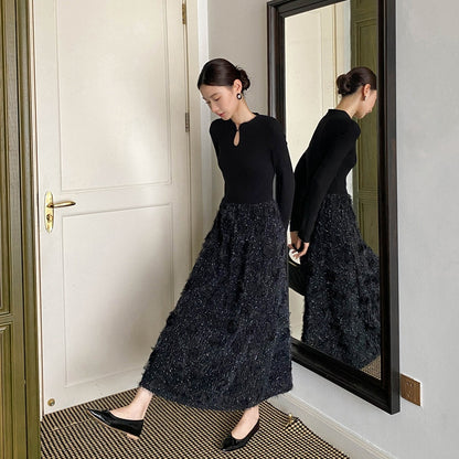 【ワンピース】春 秋 冬 花柄刺繍 細見え インナー 長袖 ワンピース  【JZシリーズ】