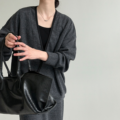 【セットアップ】ふんわりウール斜めボタン切り替えトップス＋ハイウエストスカート 上下セット【JZシリーズ】