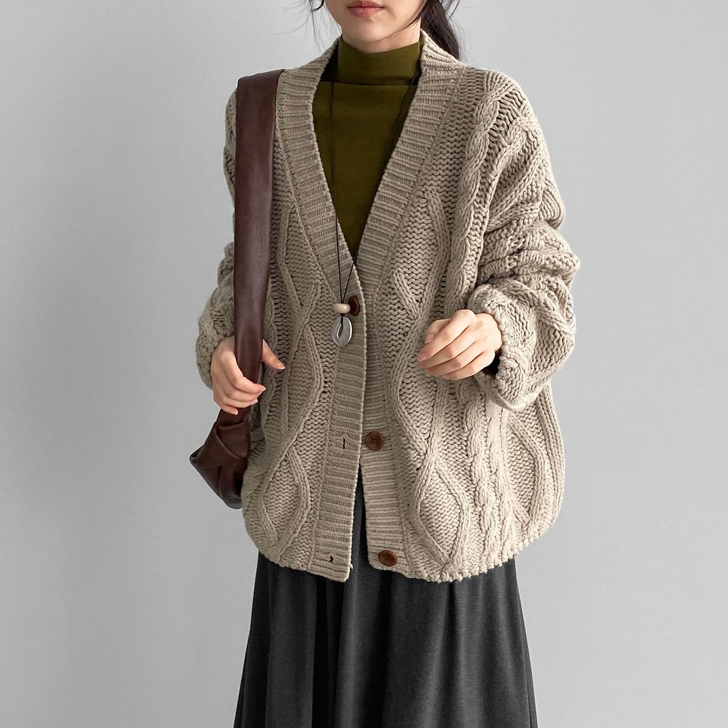 【アウター】秋冬新作 ヴィンテージ風 ゆったり 厚手ケーブルニット カーディガン【JZシリーズ】