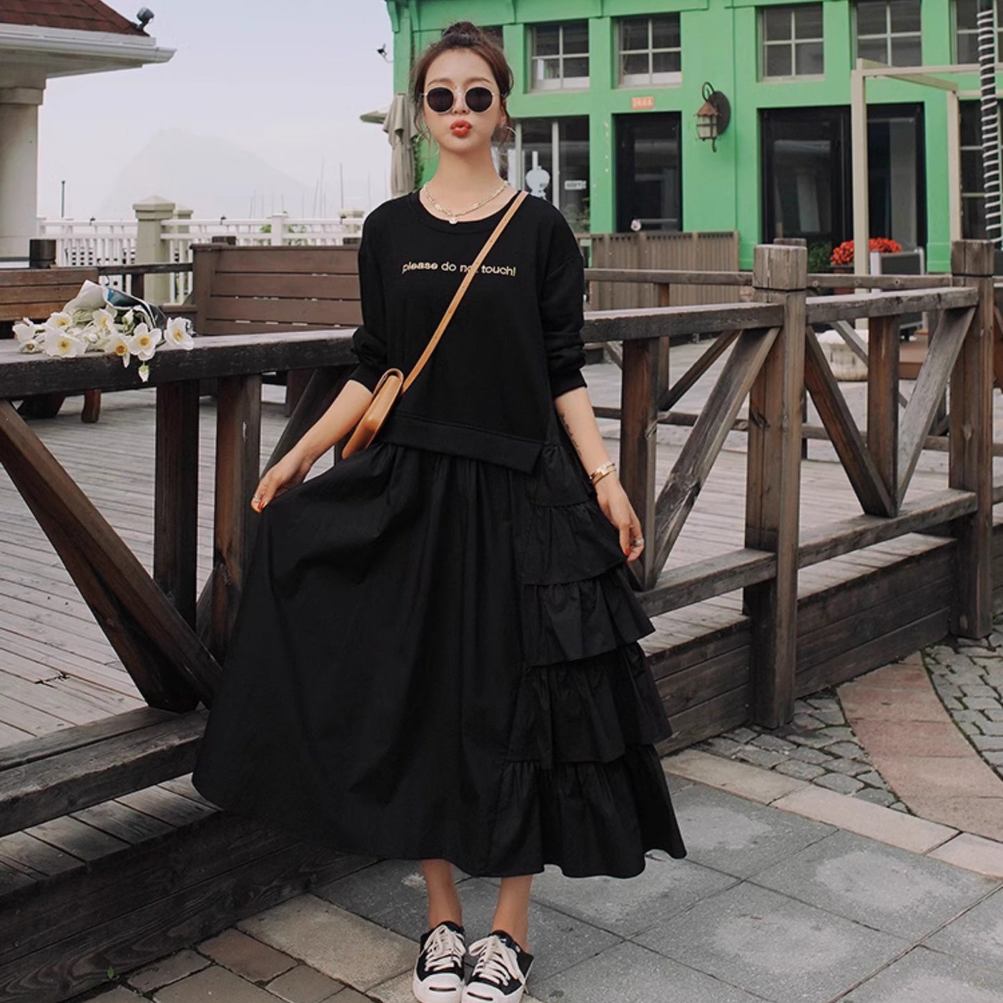 【ワンピース】個性派 かわいい ピンクスウェットワンピース レディース 春秋 ドーパミン風 ゆったり 長袖ワンピース【JZシリーズ】