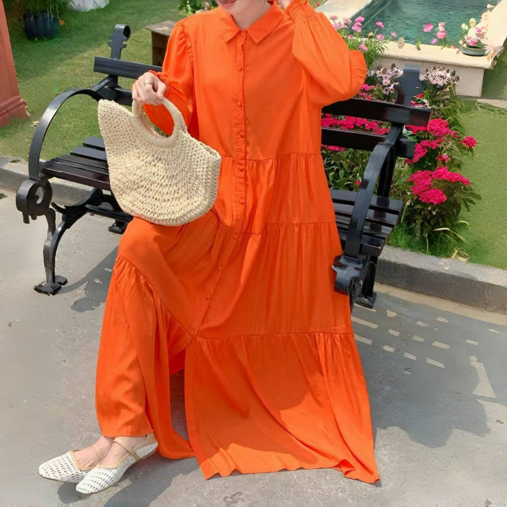 【ワンピース】10色展開 オーバーサイズ 長袖 大きいサイズ対応 無地 シャツワンピース