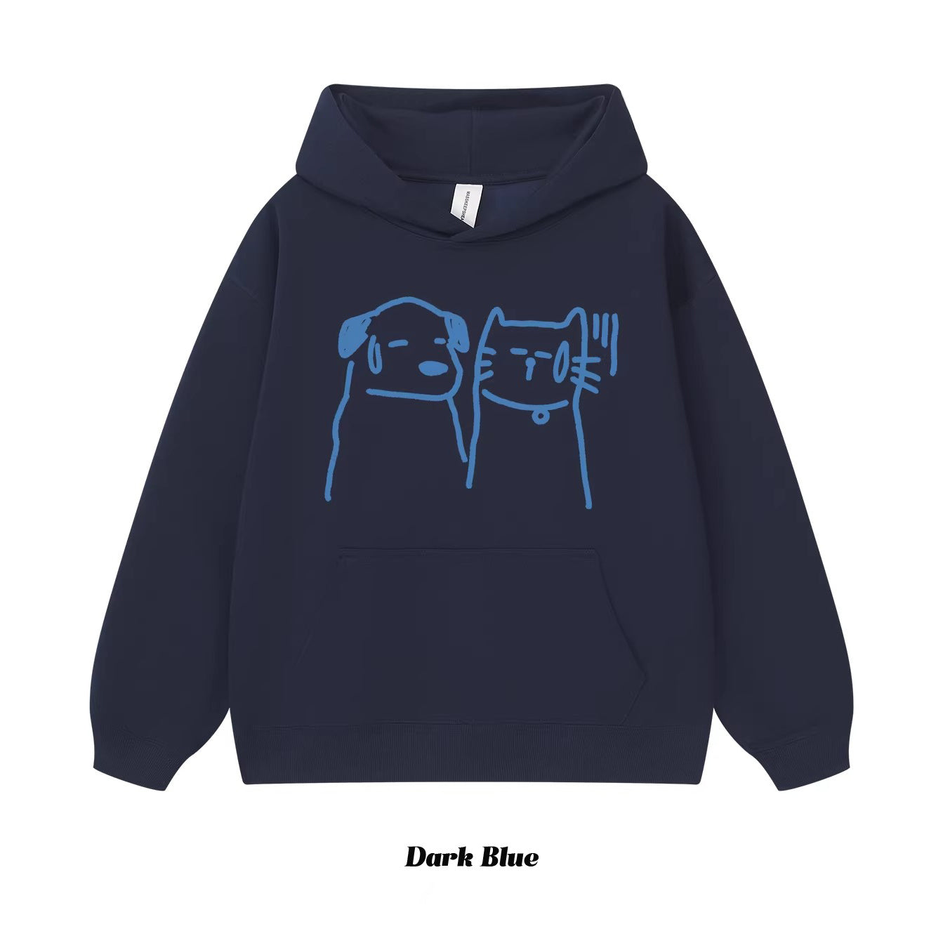 8カラー | S~3XL【トップス】猫犬イラスト 手描き風アメリカンプリント ヘビーウェイト フードパーカー ユニセックス ペアOK【FCシリーズ】