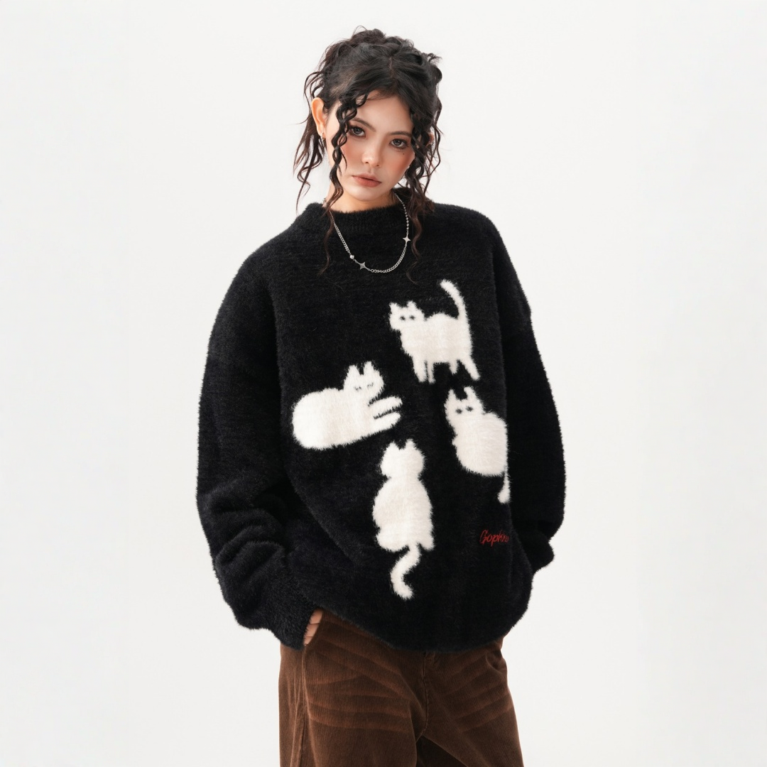 【トップス】春 秋 冬 モヘア 厚手 ニットプルオーバー ヘビーウェイト セーター 【FCシリーズ】