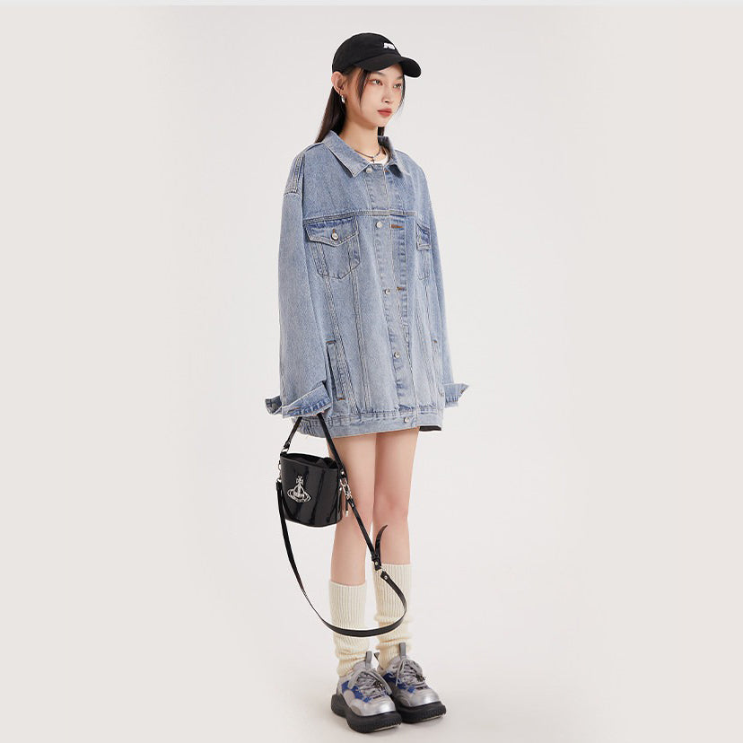 【アウター】アメリカンレトロ ワーク風 デニム 男女兼用 ジャケット レディース ゆったり 英字プリント カジュアル 2026春新作 【FCシリーズ】