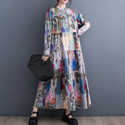 【ワンピース】春 秋 冬 プリント ルーズ ミディ丈 ワンピース 【SHシリーズ】