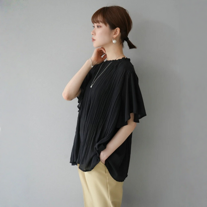 【トップス】プリーツ加工 無地 OL向け Ｔシャツ  【JZシリーズ】