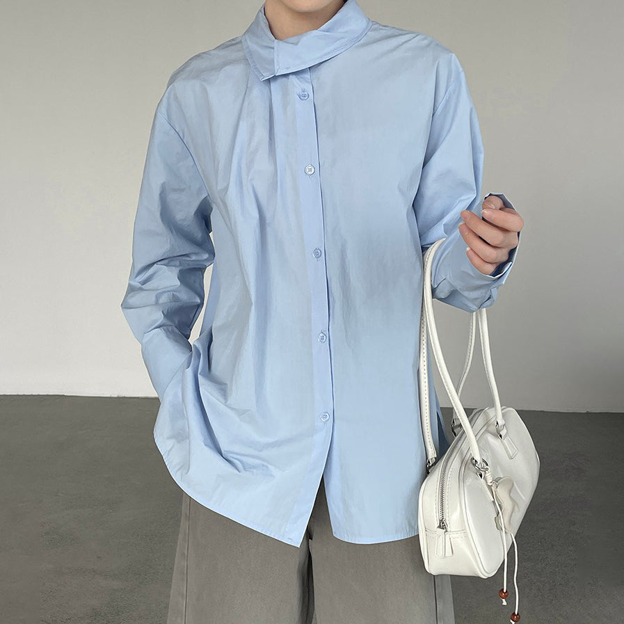 【トップス】レディース シャツ 春新作 不規則デザイン 長袖 ゆったり 体型カバー 襟デザイン 上品 カジュアル ブラウス【JZシリーズ】