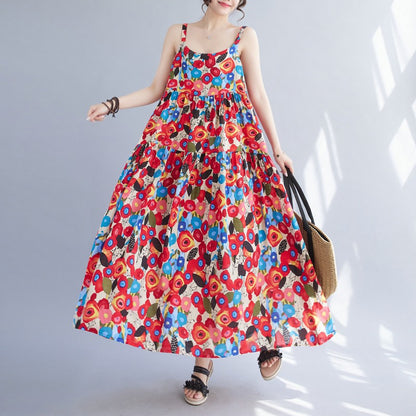 【ワンピース】体型カバー 花柄キャミワンピース｜ゆったり大きめサイズ ヴィンテージ風ロングノースリーブワンピース【SHシリーズ】