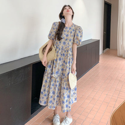 【ワンピース】花柄ワンピース レディース 夏新作 パフスリーブ ティアード フレンチ風 Aライン ロング丈 半袖【SHシリーズ】