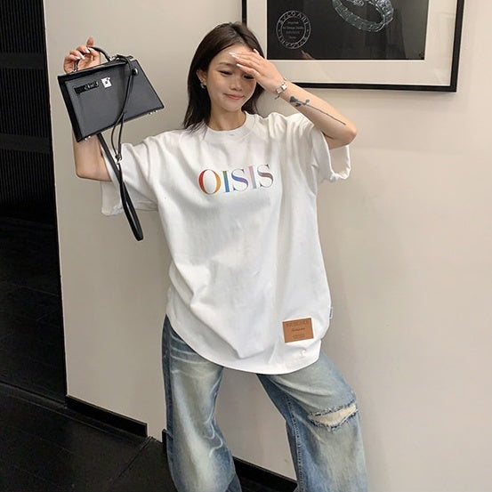 【トップス】夏向け リラックス感 プリント コットン100％ ラウンドネック Ｔシャツ 【FCシリーズ】