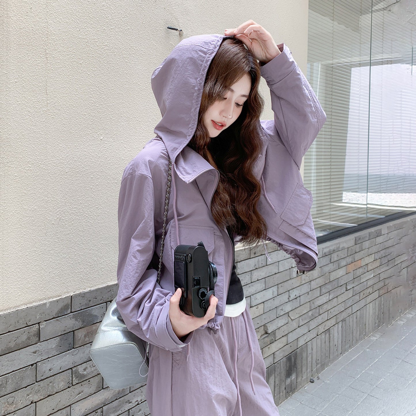 2点セット【セットアップ】大人気 パープル カーゴスタイルジャケット + ワイドパンツ セットアップ 早春秋 【JZシリーズ】