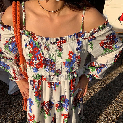 【ワンピース】春 夏 秋 プリント 花柄 エレガント 長袖 ワンピース 【SHシリーズ】