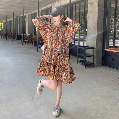 【ワンピース】ボヘミアン風 ファッション ビーチ 日焼け防止 フラワープリント 長袖ワンピース【SHシリーズ】