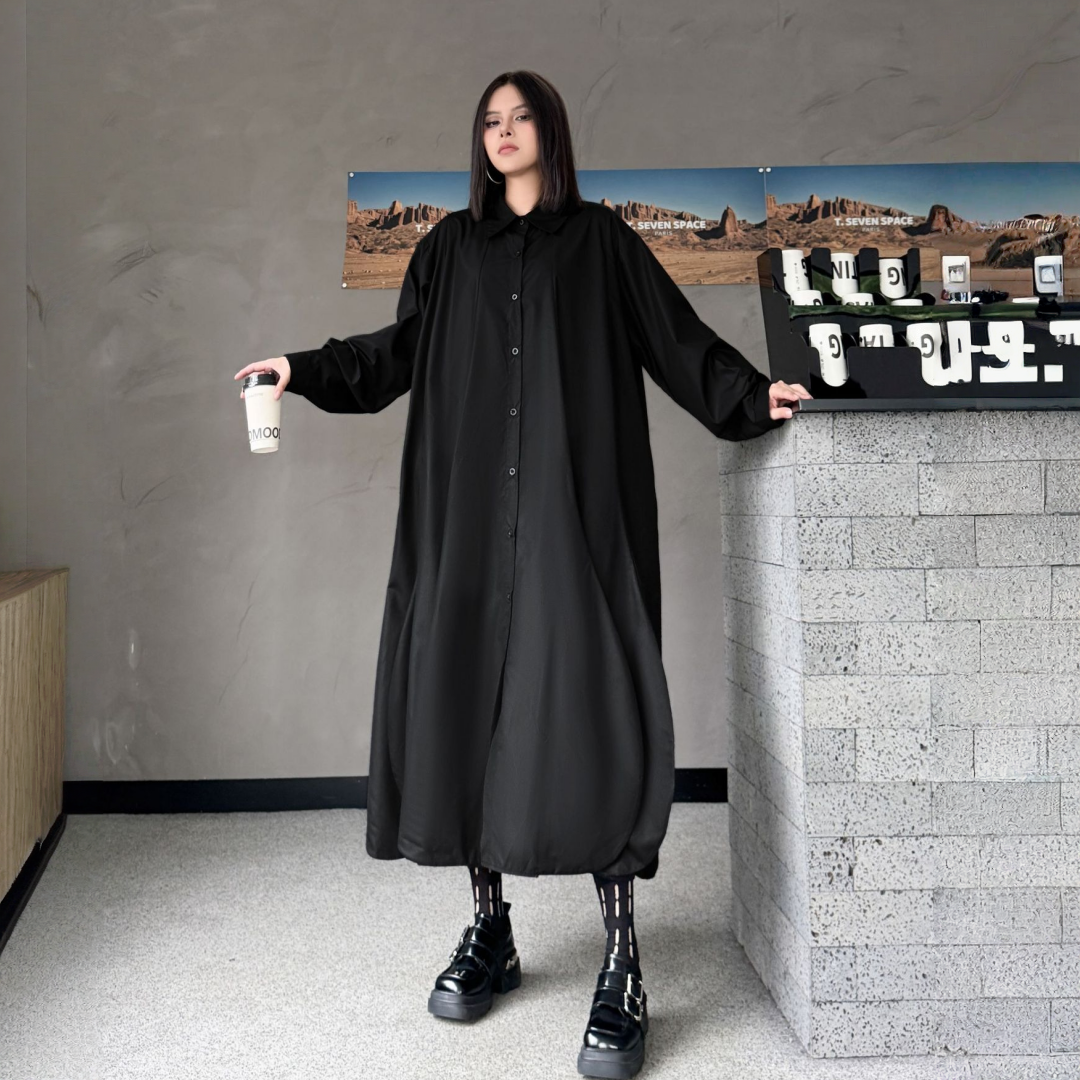 【ワンピース】春 秋 冬 無地 裾アシンメトリー シャツワンピース 【AHシリーズ】