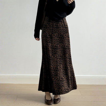【ボトムス】春 秋 冬 レオパード ベロアハイウエスト スカート 【SNシリーズ】