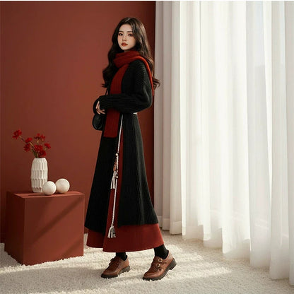 【セットアップ】春 秋 冬 ニット ワンピース+ ベルト+ スカート 3点セット 【JZシリーズ】