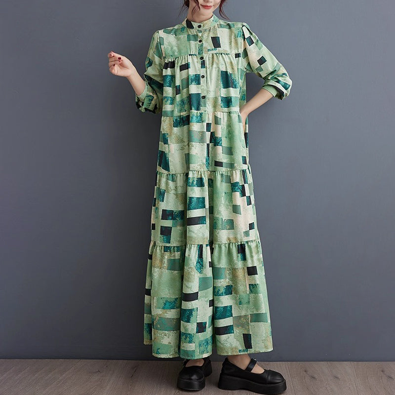 【ワンピース】大きいサイズ 春秋 ファッショナブル シフォン花柄 長袖ワンピース ゆったり 韓国風 ロング丈【SHシリーズ】